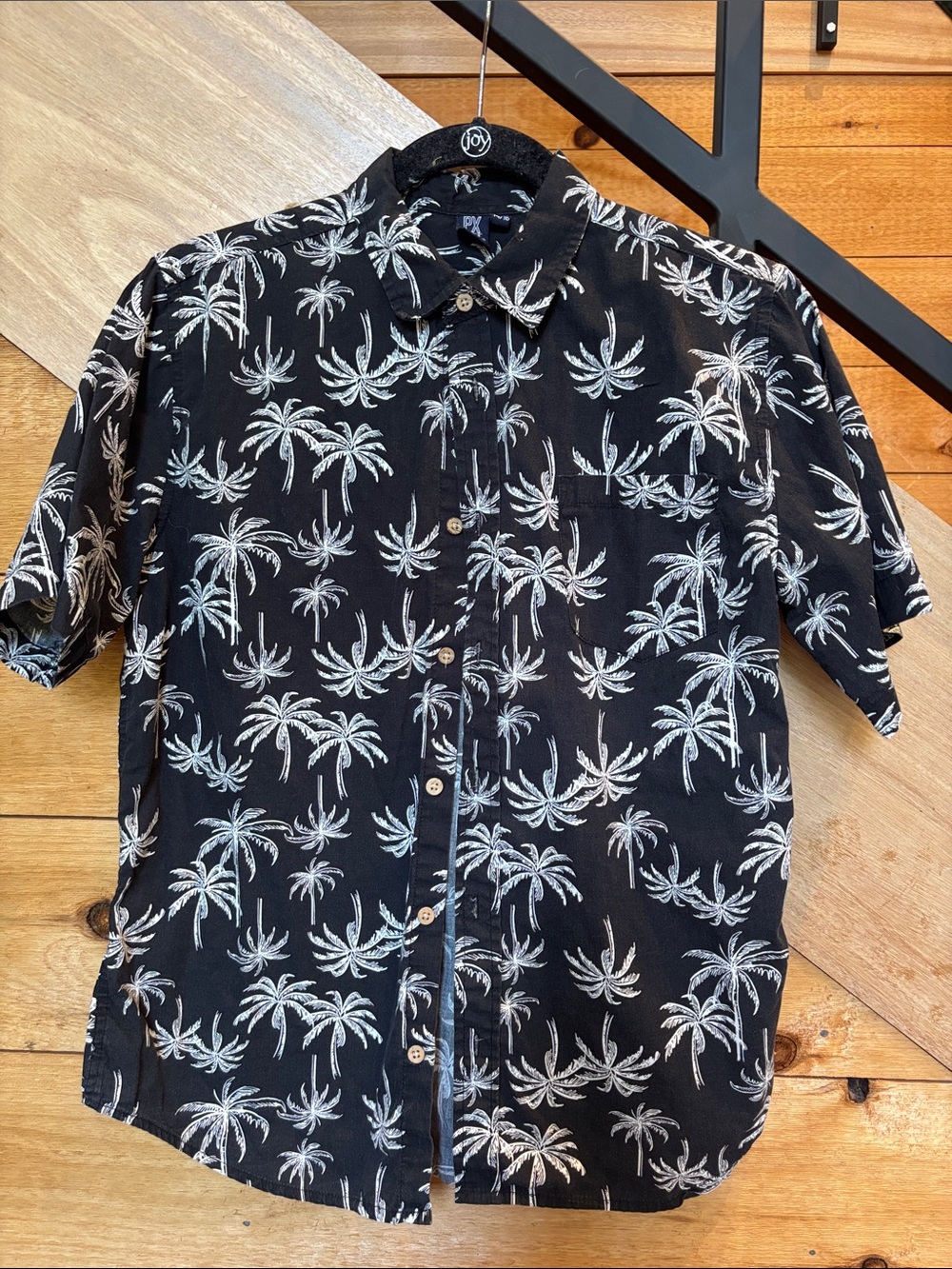 Black Palm-Print Short-Sleeve Button-Down Shirt for Kids